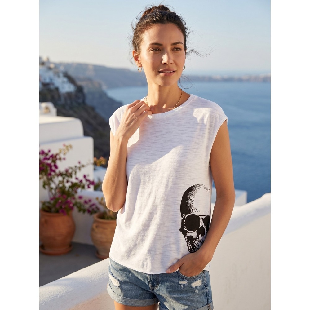 Skull Cashmere Baylee Skull Cotton Tank Top‎ Muscle Tee White NWT XS S $173
